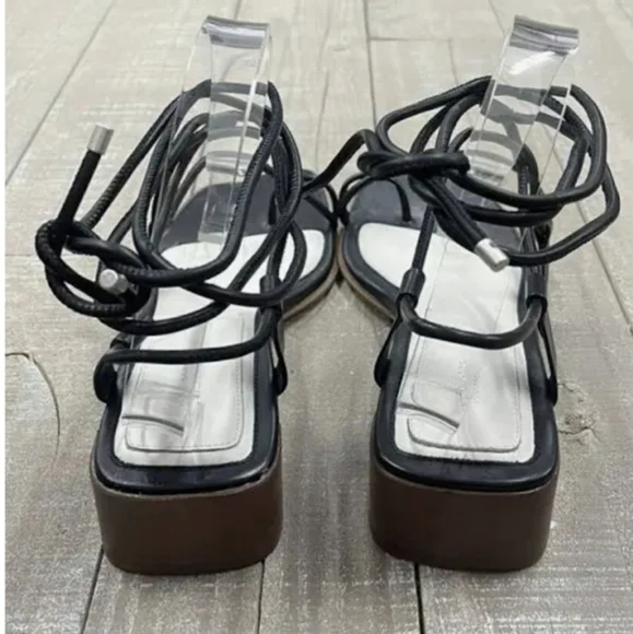 Rag & Bone Cindy Tie Open Toe Wrap Sandals Black Leather EU 37 US 7 3036 - Picture 7 of 11